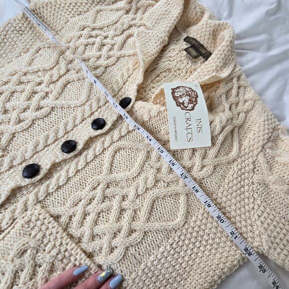 Inis Crafts NWT Irish made button down sweater large ivory cream - Picture 8 of 17